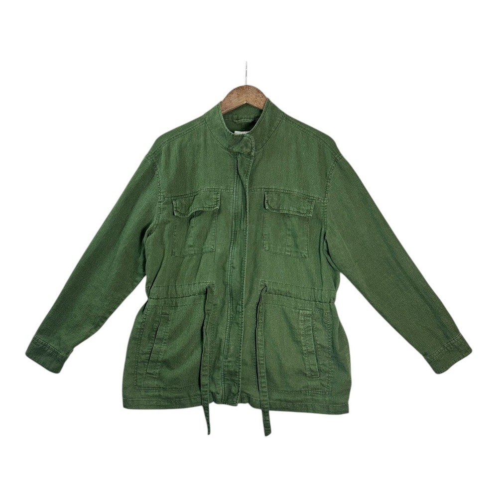 Old Navy Womens Utility Field Jacket L Green Linen Blend Layering Lightweight - Picture 4 of 8